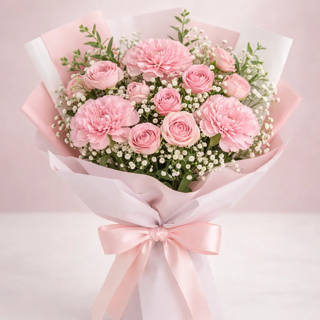 Protección Dulce - Claveles rosados con rosas spray